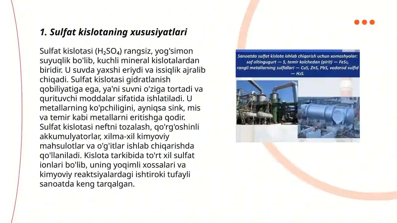 Sulfat kislota ishlab chiqarishning mineral usuli 3