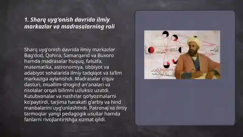 Sharq uygʻonish davrida ilm fan. Pedagogik fikrlar 3