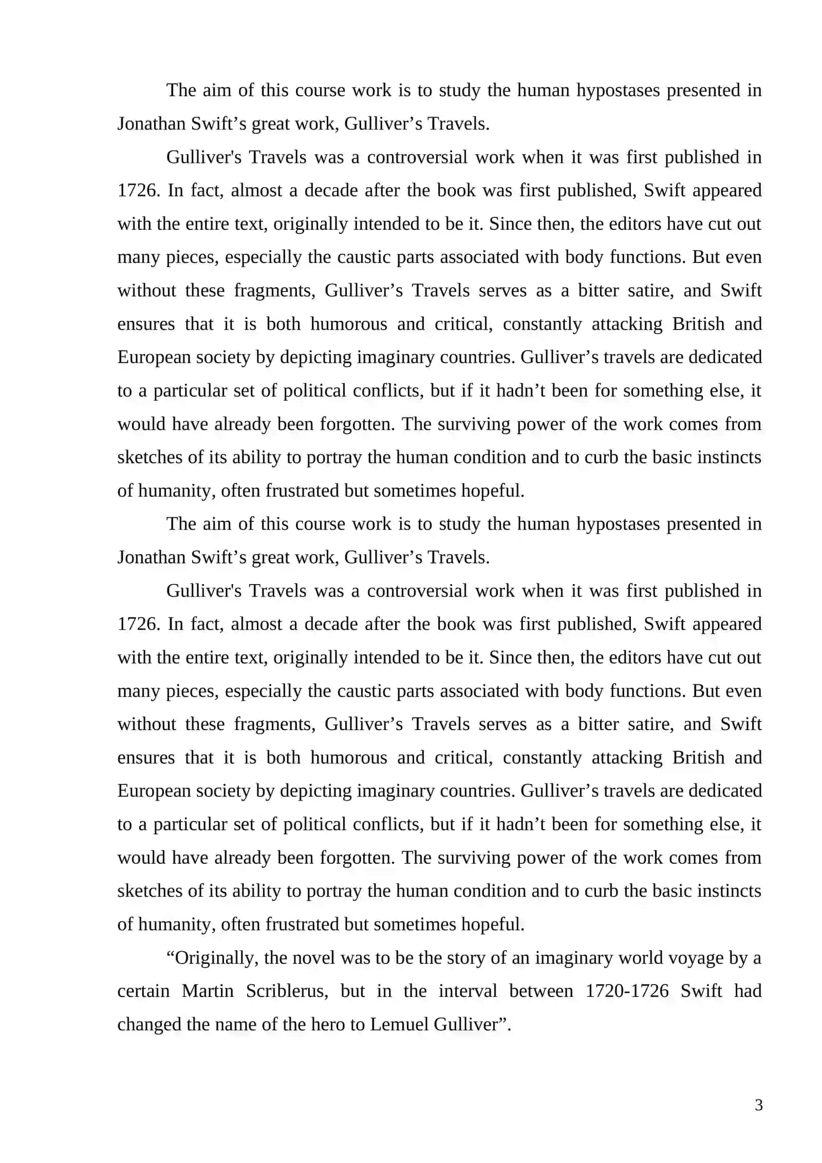 Analysis of “Gulliver’ Travels” 3