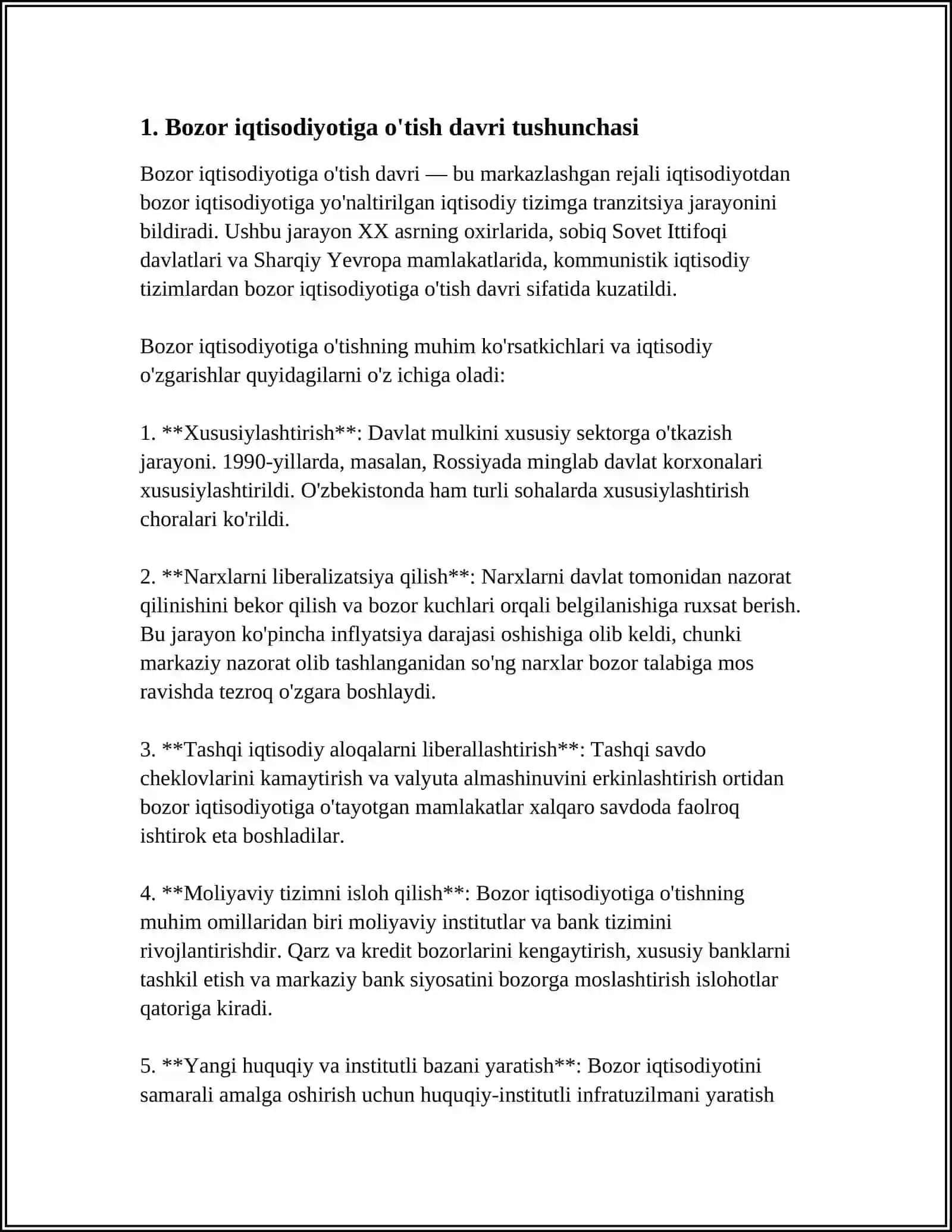 BOZOR IQTISODIYOTIGA O'TISH DAVRI VA O'ZBEKISTONDAGI XISUSIYATLARI O'TISH YO'LLARI 3