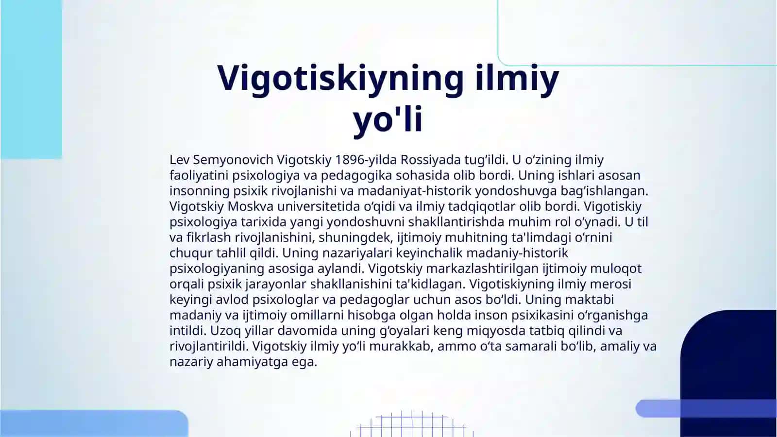 PSIXIK RIVOJLANISHNI TUSHINISHNING MADANIY TARIXIY KONSEPSIYASI L.S.VIGOTISKIY VA UNING MAKTABI 3
