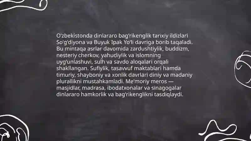 Oʻzbekistonda dinlararo bagʻrikenglik millatlararo munosabatlar va bagʻrikengligining shakllanishi 3