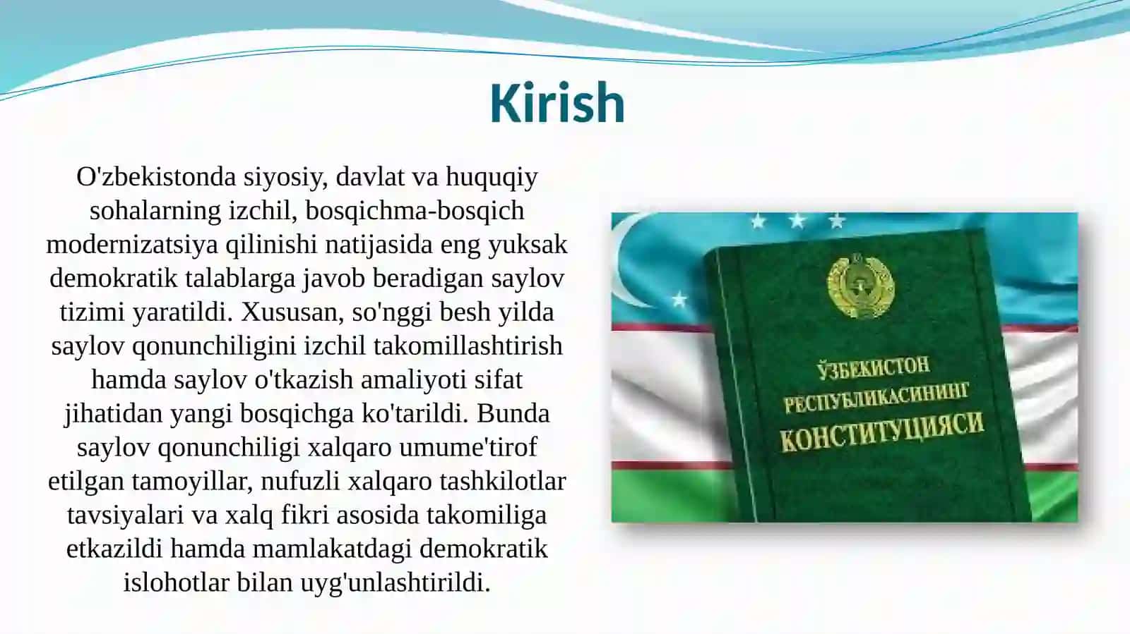 Yangi tahrirdagi Konstitutsiyada yangicha saylov tizimining davlat va jamiyat hayotini yangilashdagi o’rni 3