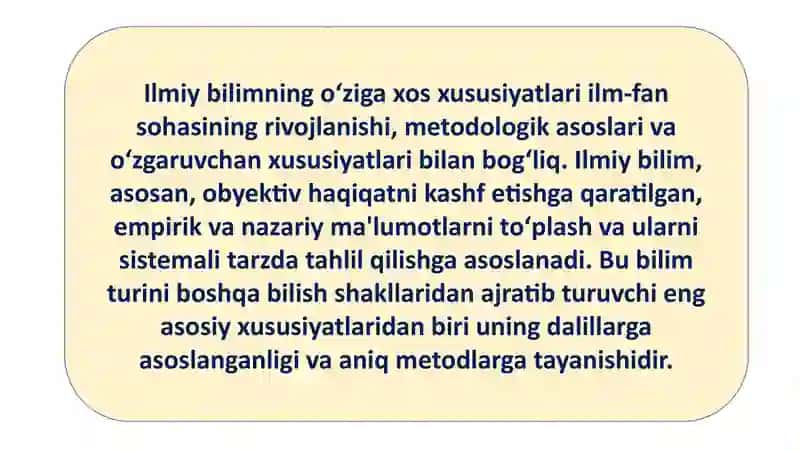 Ilmiy Bilim: O'ziga Xos Xususiyatlar 3
