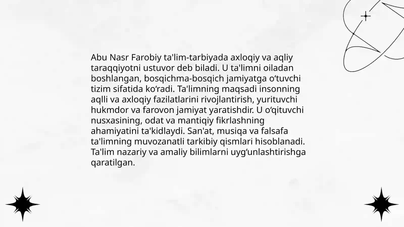 Abu Nasr Farobiyning gʻoyalar.Abu Ali Ibn Sino talim tarbiya haqida 3