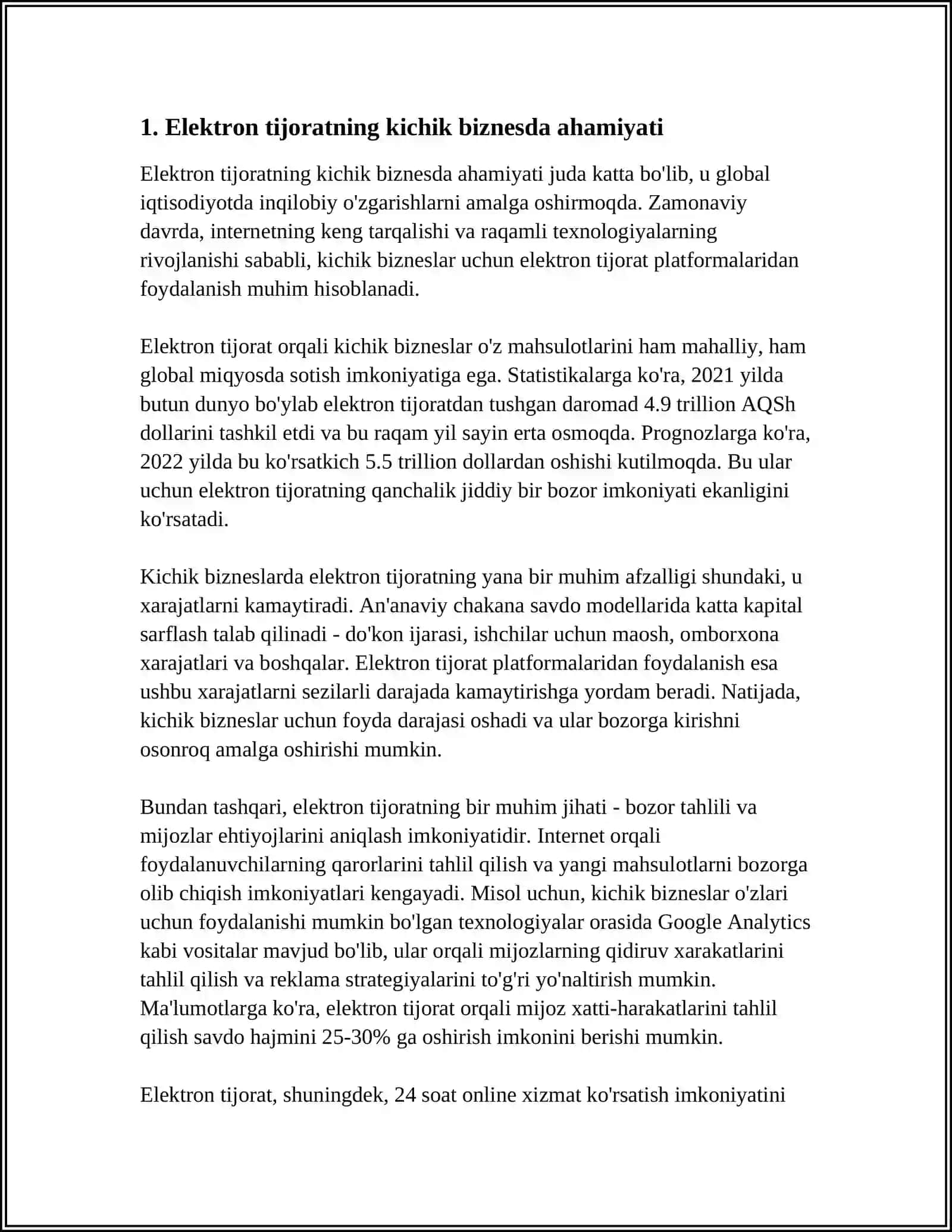 KICHIK BIZNES VA XUSUSIY TADBIRKORLIKDA ELEKTRON TIJORAT TIZIMLARINI O'RNI 3