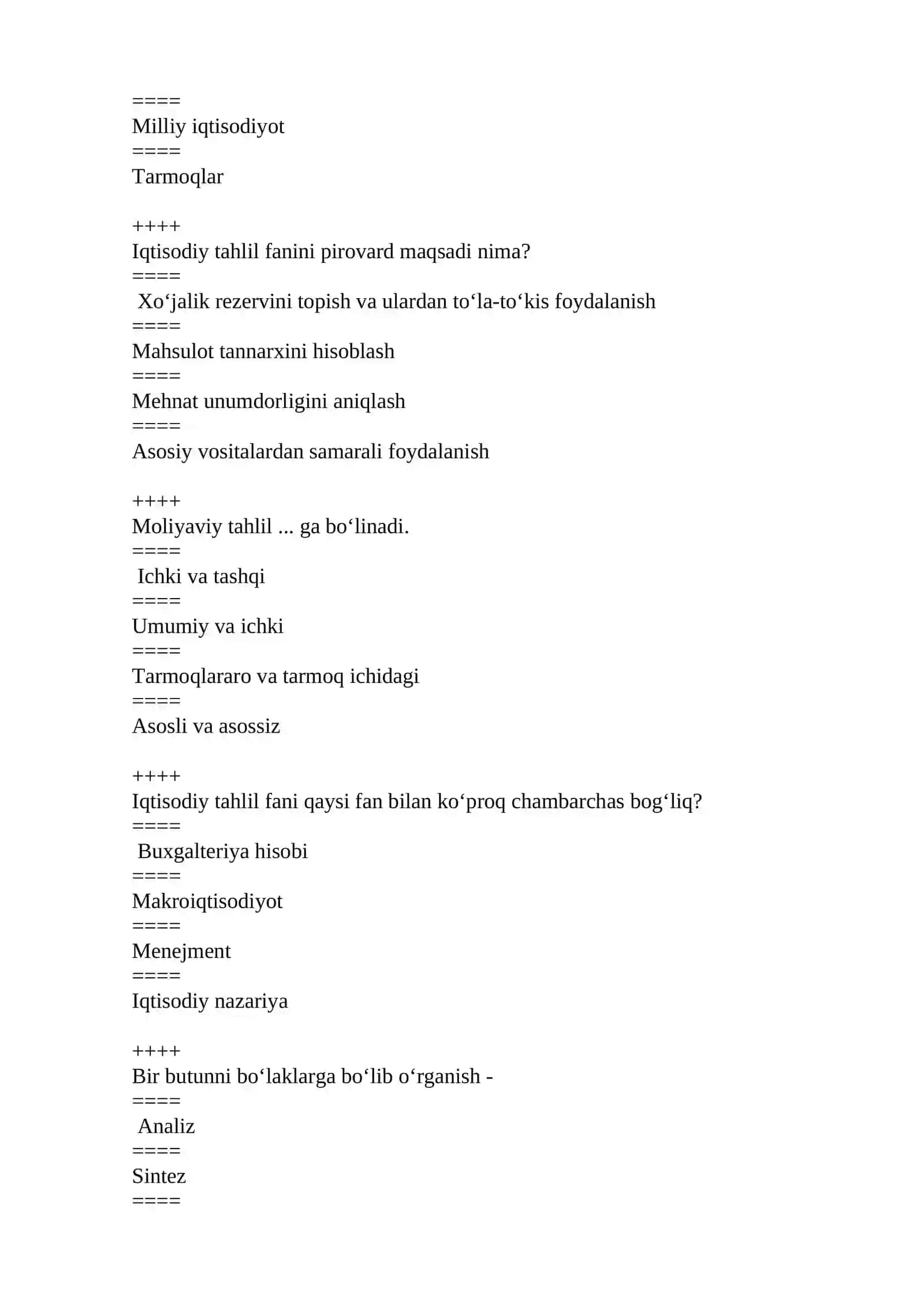IQTISODIY TAHLIL FANIDAN TEST SAVOLLARI 3