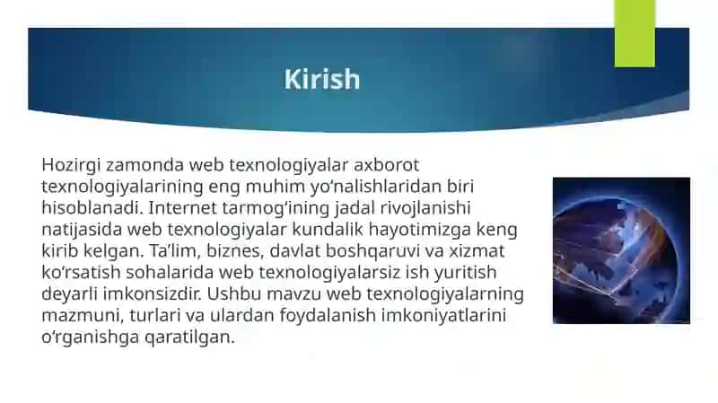 Web texnologiyalar va ulardan foydalanish haqida umumiy ma’lumotlar 3