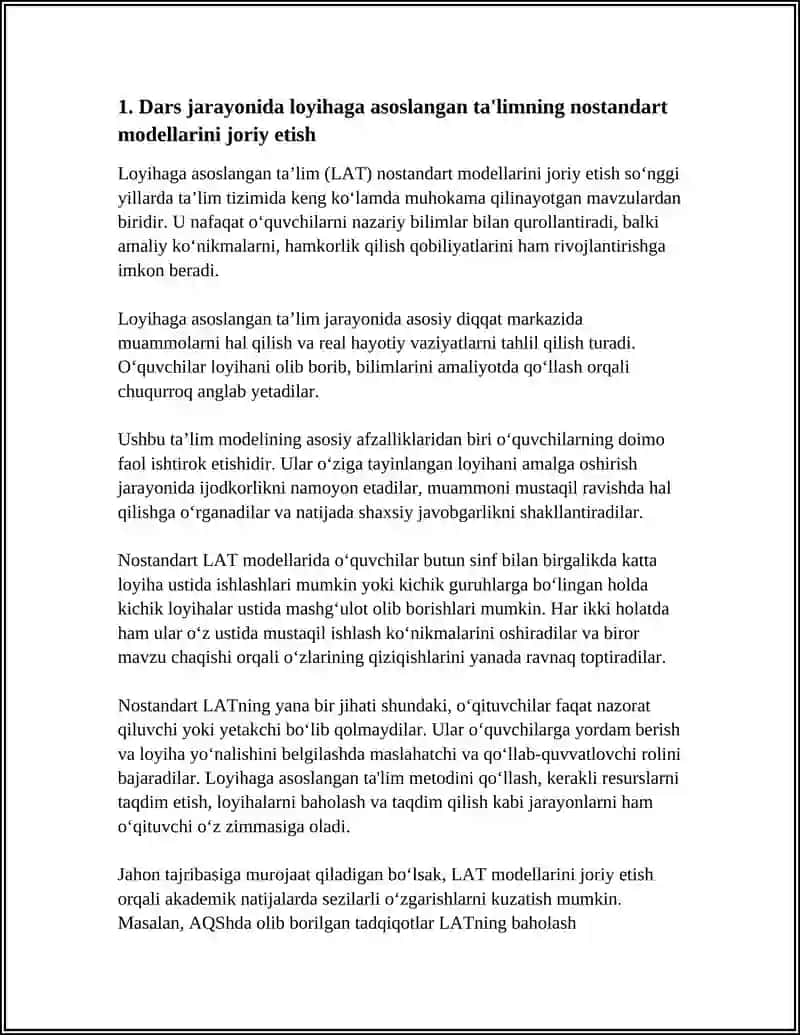 TA’LIM SIFATI, OCHIQLIGI VA SAMARADORLIGINI OSHIRISH UCHUN NOSTANDART QARORLARDAN FOYDALANISH 3