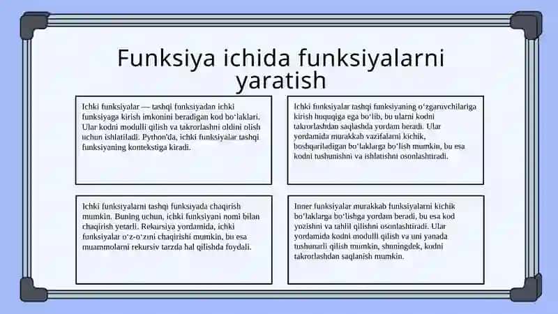 Python dasturlash tilida Funksiya ichida funksiyadan foydalanish 3