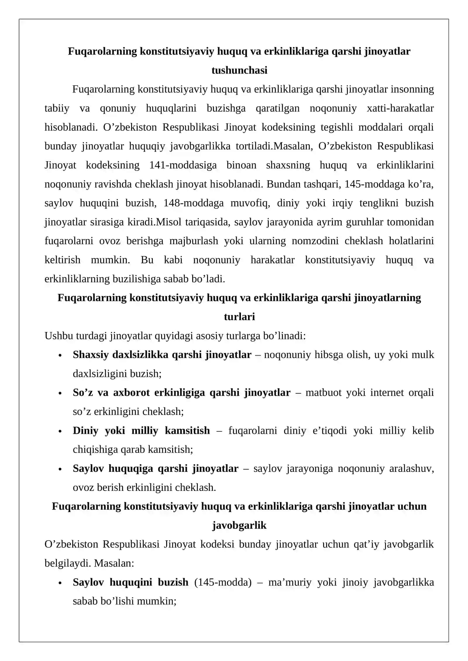 Fuqarolarning konstitutsiyaviy huquqlariga qarshi jinoyatlar huquqiy tahlili 3