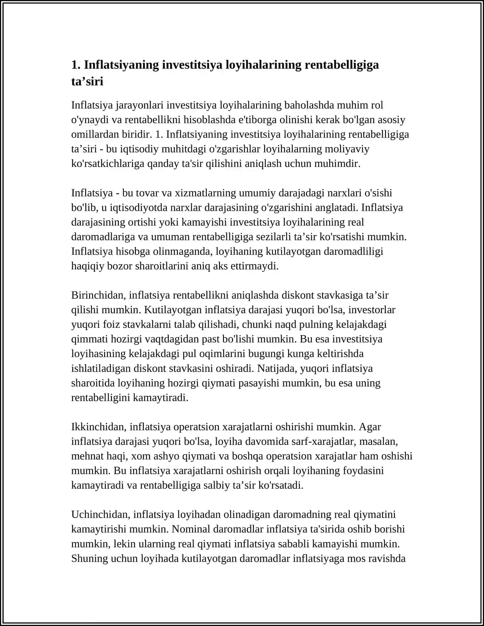 INFLATSIYA JARAYONLARINING INVESTITSIYA LOYIHALARINI BAHOLASHGA TA'SIRI 3