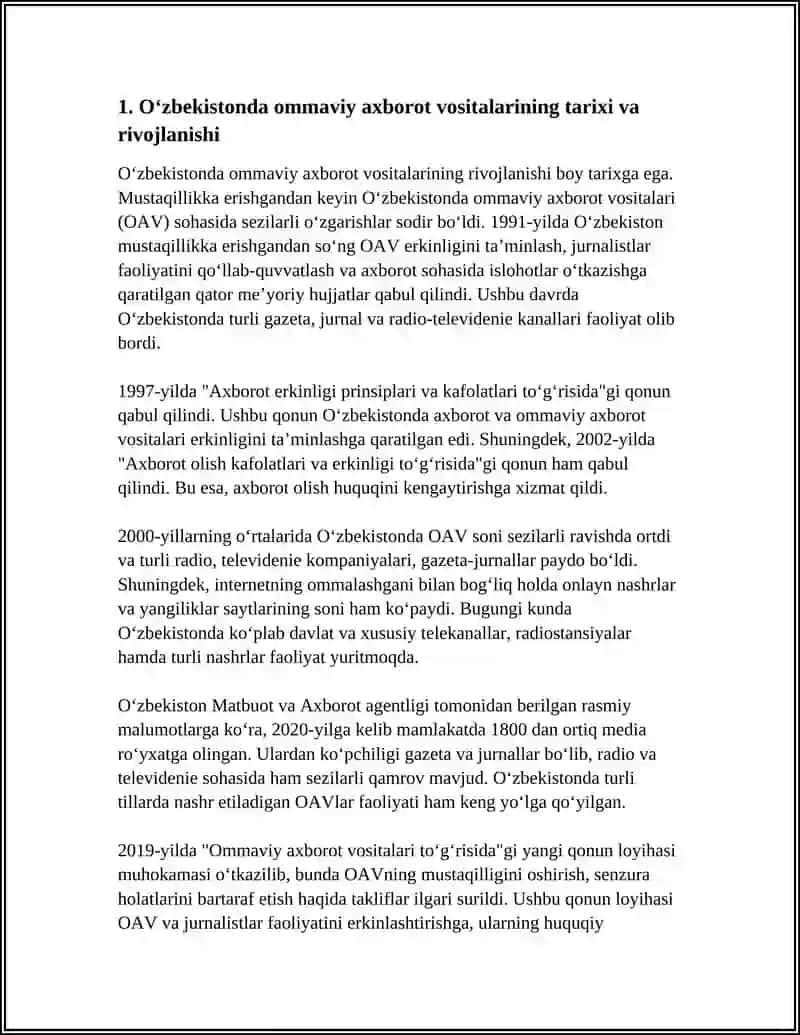 O'ZBEKISTONDA RESPUBLIKASIDA OMMAVIY AXBOROT VOSITALARI NING FAOLIYOTI 3