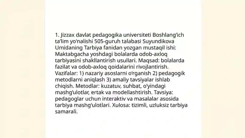 Suyundikova Umidaning Tarbiya 3