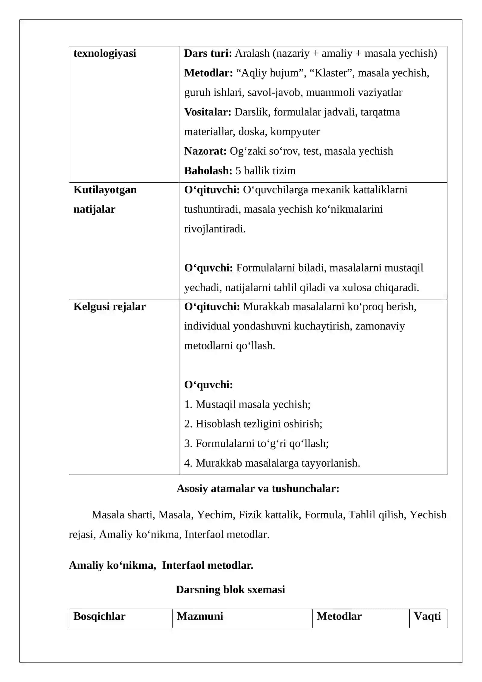 Mexanikaning asosiy kattaliklarini hisoblash (masalalar yechish). 3