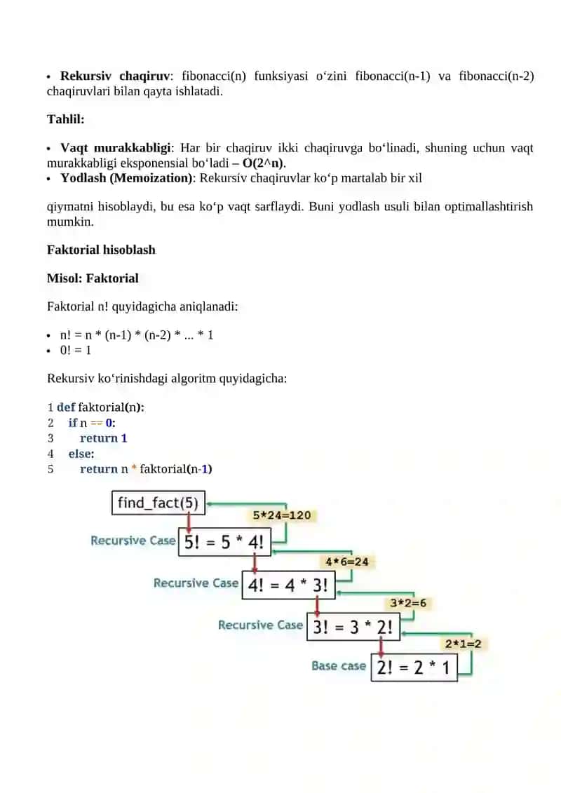 Rekursiv misollarni taxlil qilish. Rekursiv algoritmlarning dasturlarini ishlab chiqish. 3