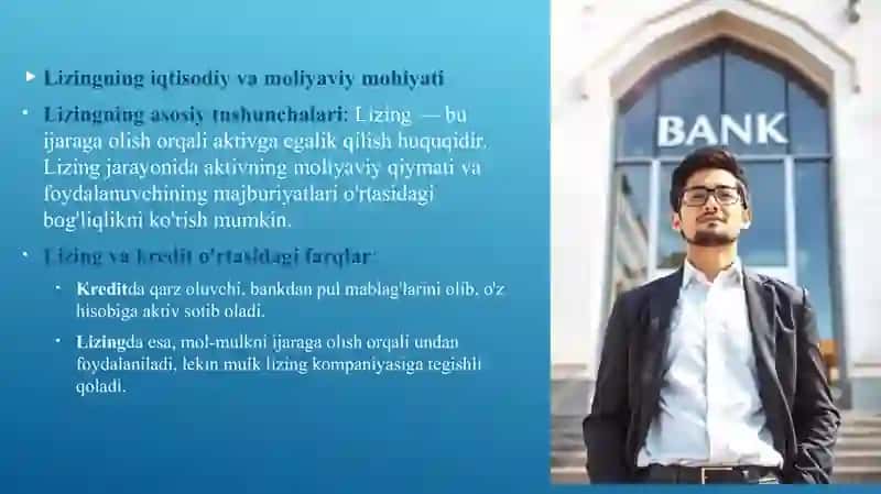 Lizing to‘lovlarini va lizingning moliyaviy samaradorligini aniqlash, banklarda lizing hisobi 3