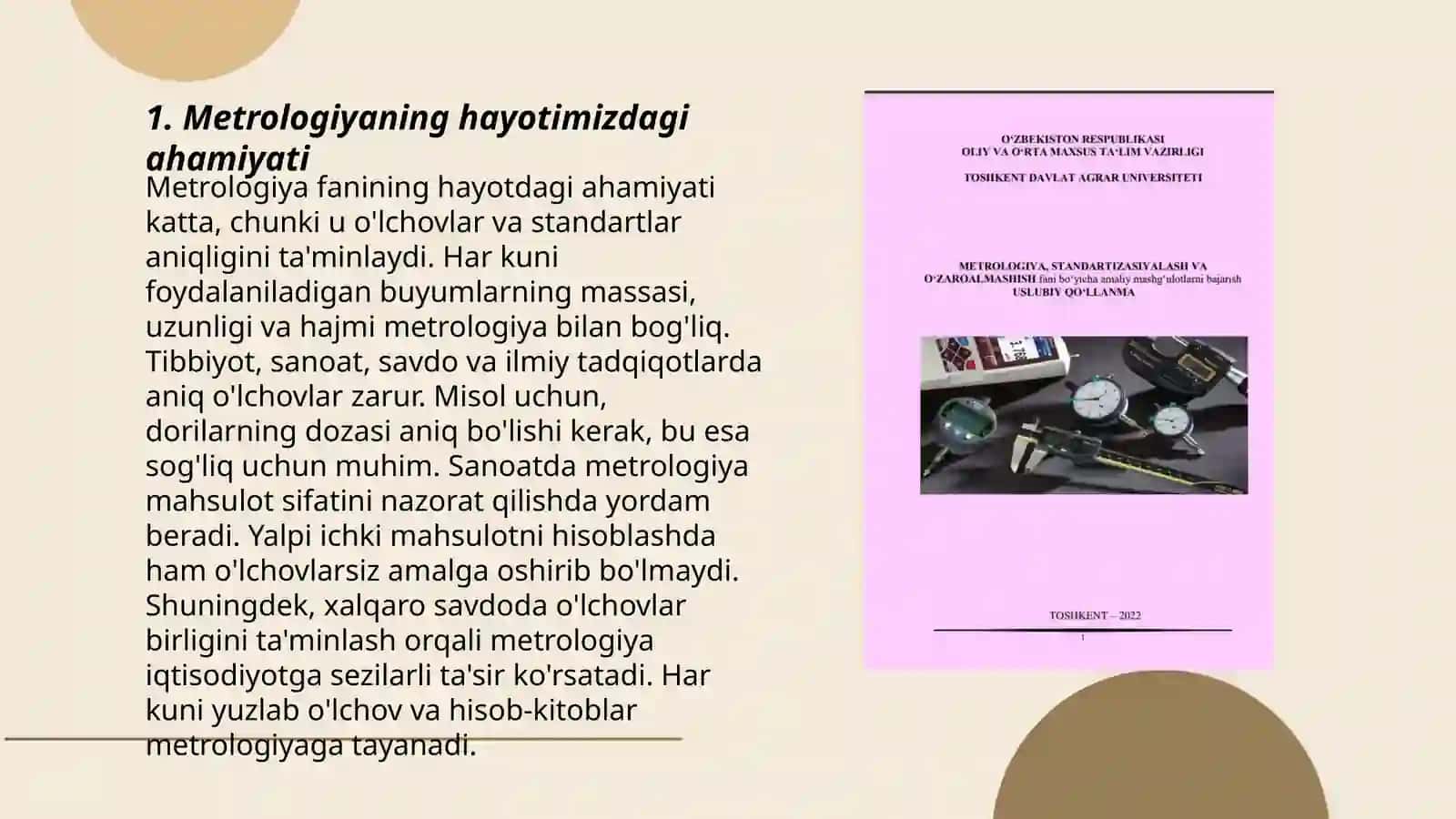 Metrologiya va standartlashtirish, sertifikatlashtirishning hayotimizdagi oʻrni 3