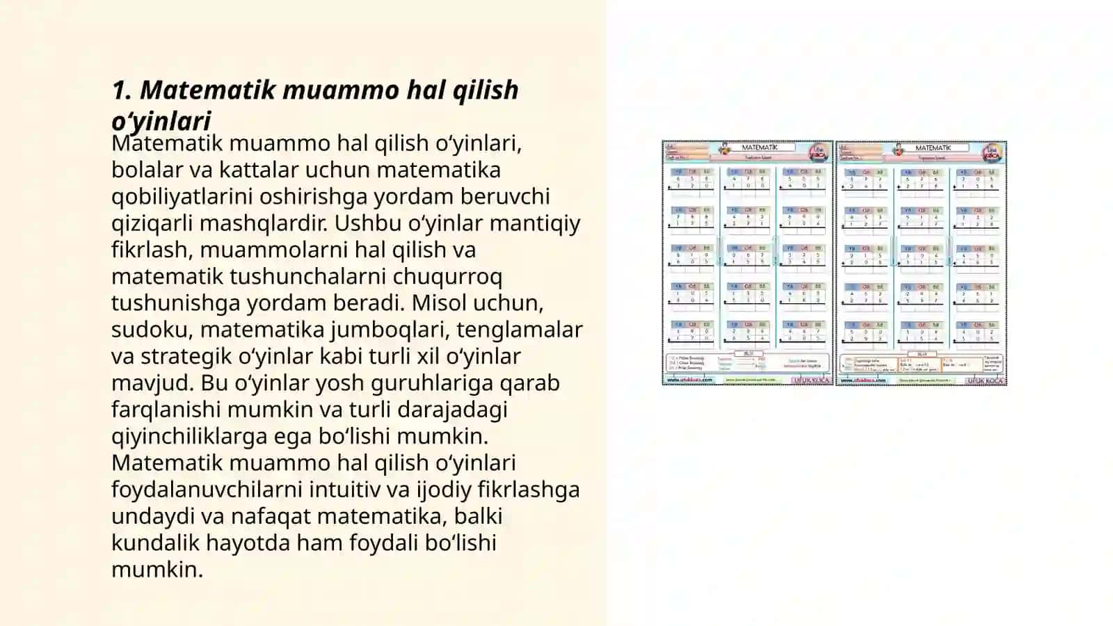 Matematik muammo hal qilish o‘yinlari 3