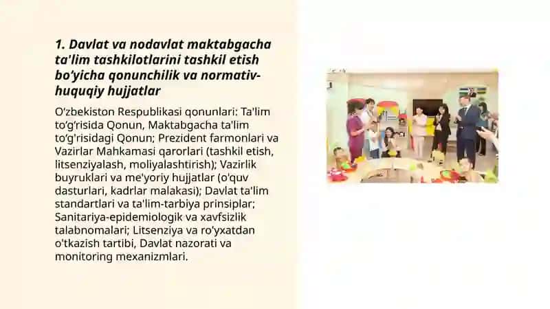 Umumiy turdagi davlat va nodavlat maktabgacha ta’lim tashkilotlarini tashkil etish 3