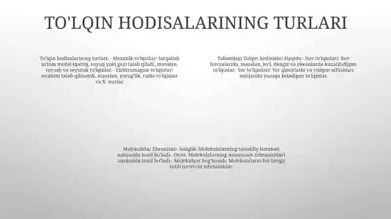 Tabiatdagi Tolqin Xodisalari Haqida. Molekulalar Ebranishi 3