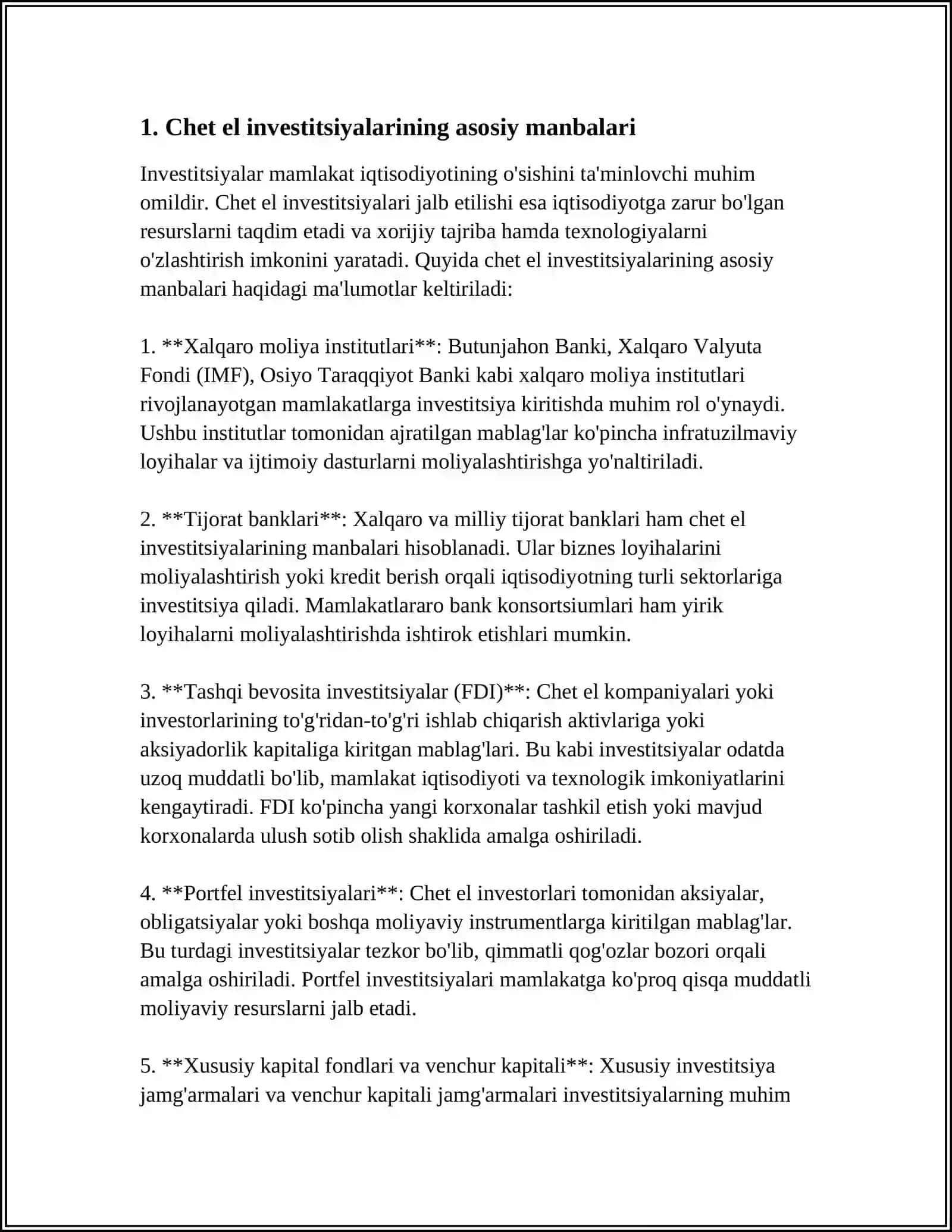 O'ZBEKISTONDA AMALGA OSHIRILAYOTGAN CHET EL INVESTITSIYALAR TAHLILI 3
