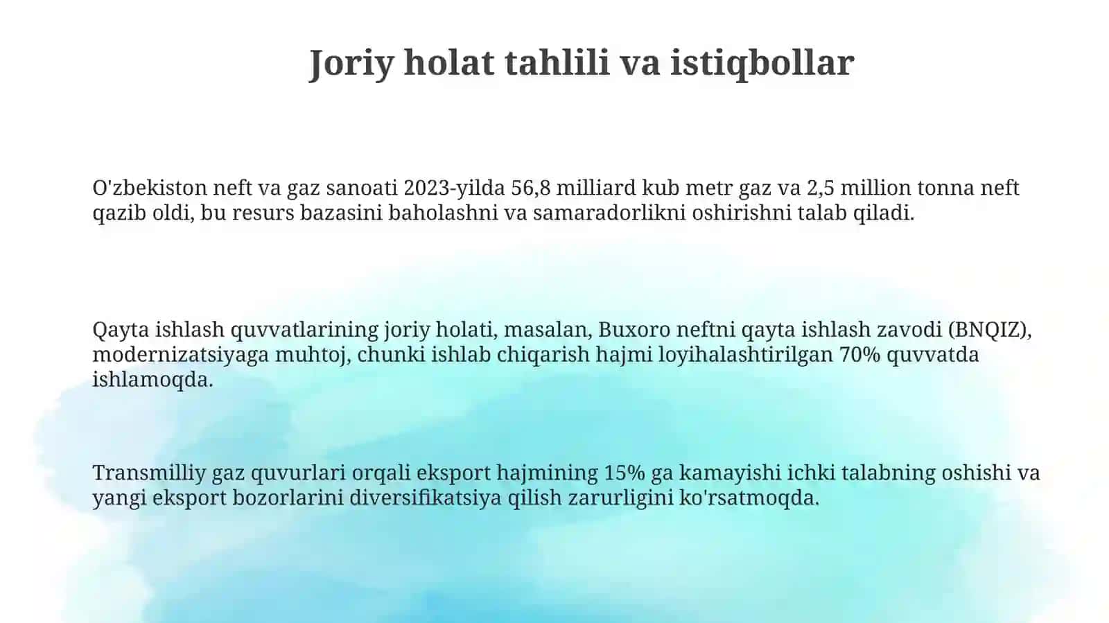 Oʻzbekistonneftvagazsanoatikorxonalaridaishlabchiqarishnirivojlantirishyoʻnalishlari 3