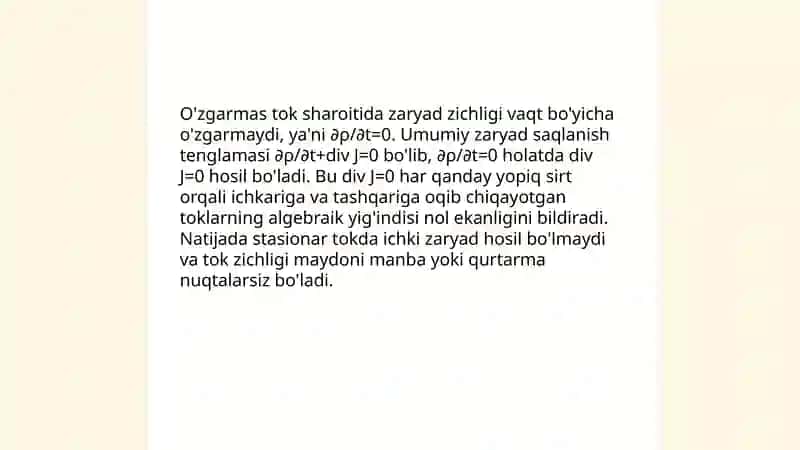 O'zgarmas tok qonunlari. Om va Joul lens qonunlarining integral va differensiyasi ko'rinishi 3