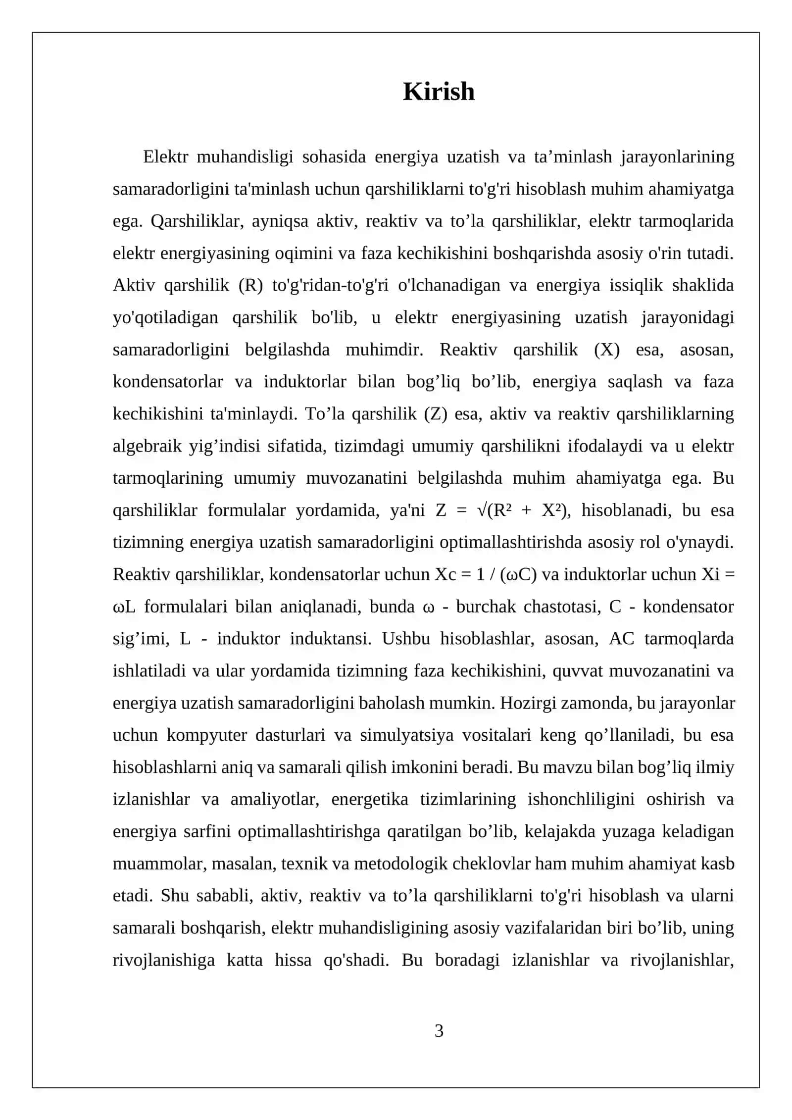 MUSTAQIL ISH AKTIV, REAKTIV, TO’LA QARSHILIKLARNI HISOBLASH 3