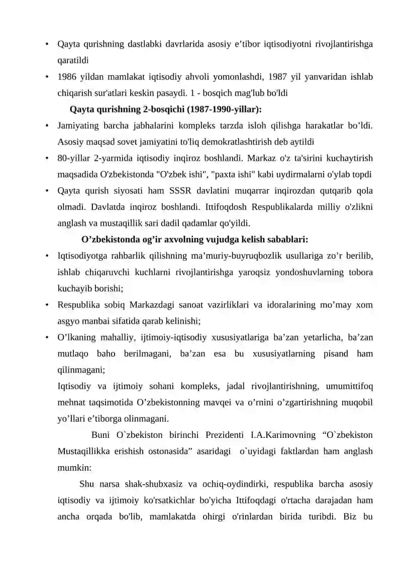 Mustaqillikka erishish arafasida O’zbekistondagi ijtimoiy-siyosiy jarayonlar 3