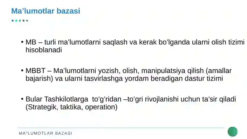 MA’LUMOTLAR BAZASI DTBS16MBK 3