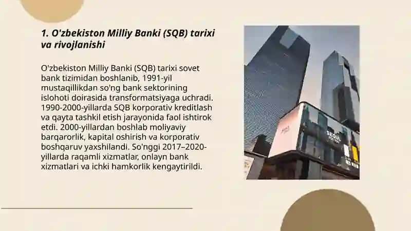 O'zbekiston Milliy Banki (SQB) tarixi va rivojlanishi 3