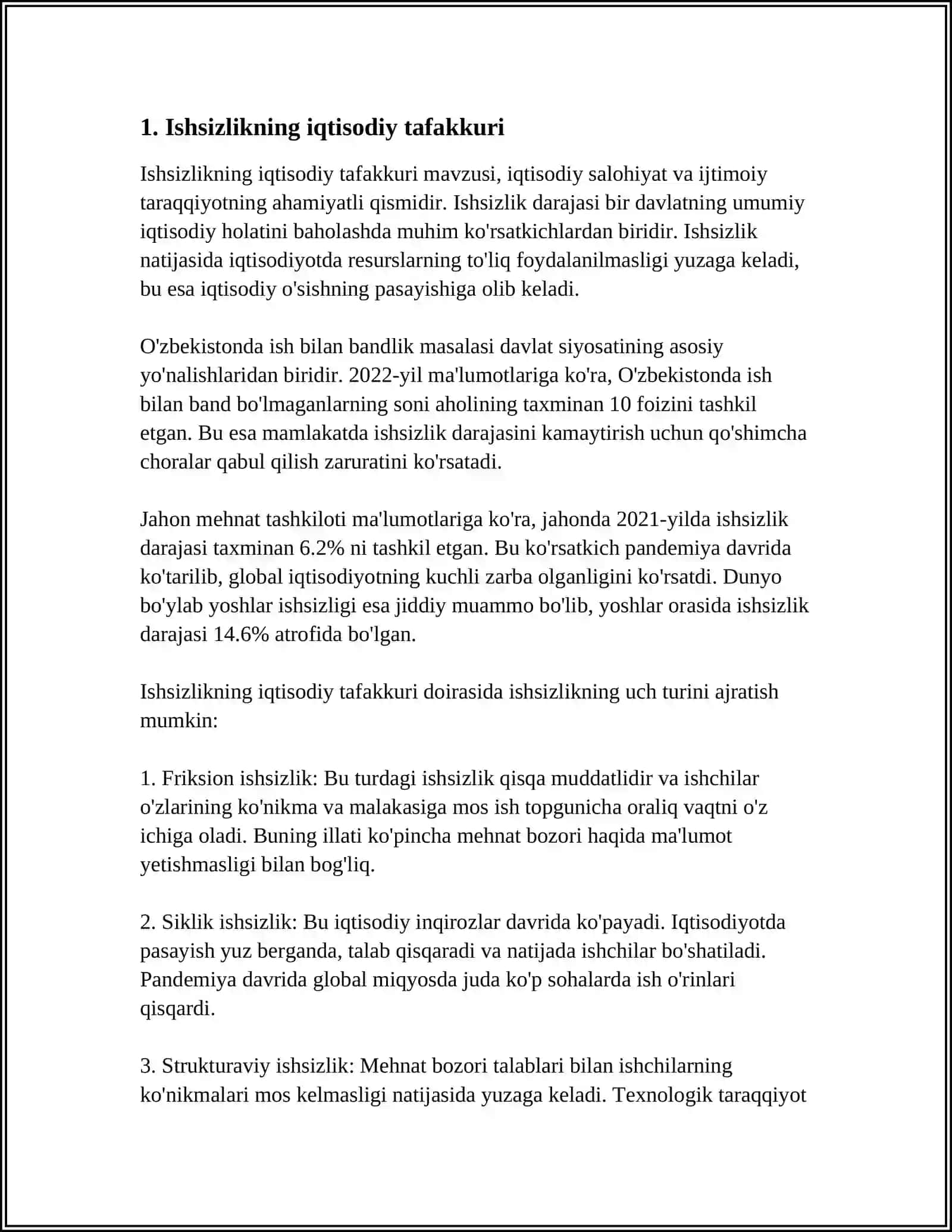 ISHSIZLIKNING IQTISODIY OQIBATLARI.OUKEN QONUNI 3