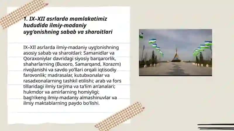 IX-XII asrlarda mamlakatimiz hududida ro‘y bergan madaniy uyg‘onish (Renessans) 3