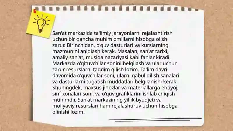 San'at markazida ta'limiy faoliyatni tashkil etish va uni jihozlash 3