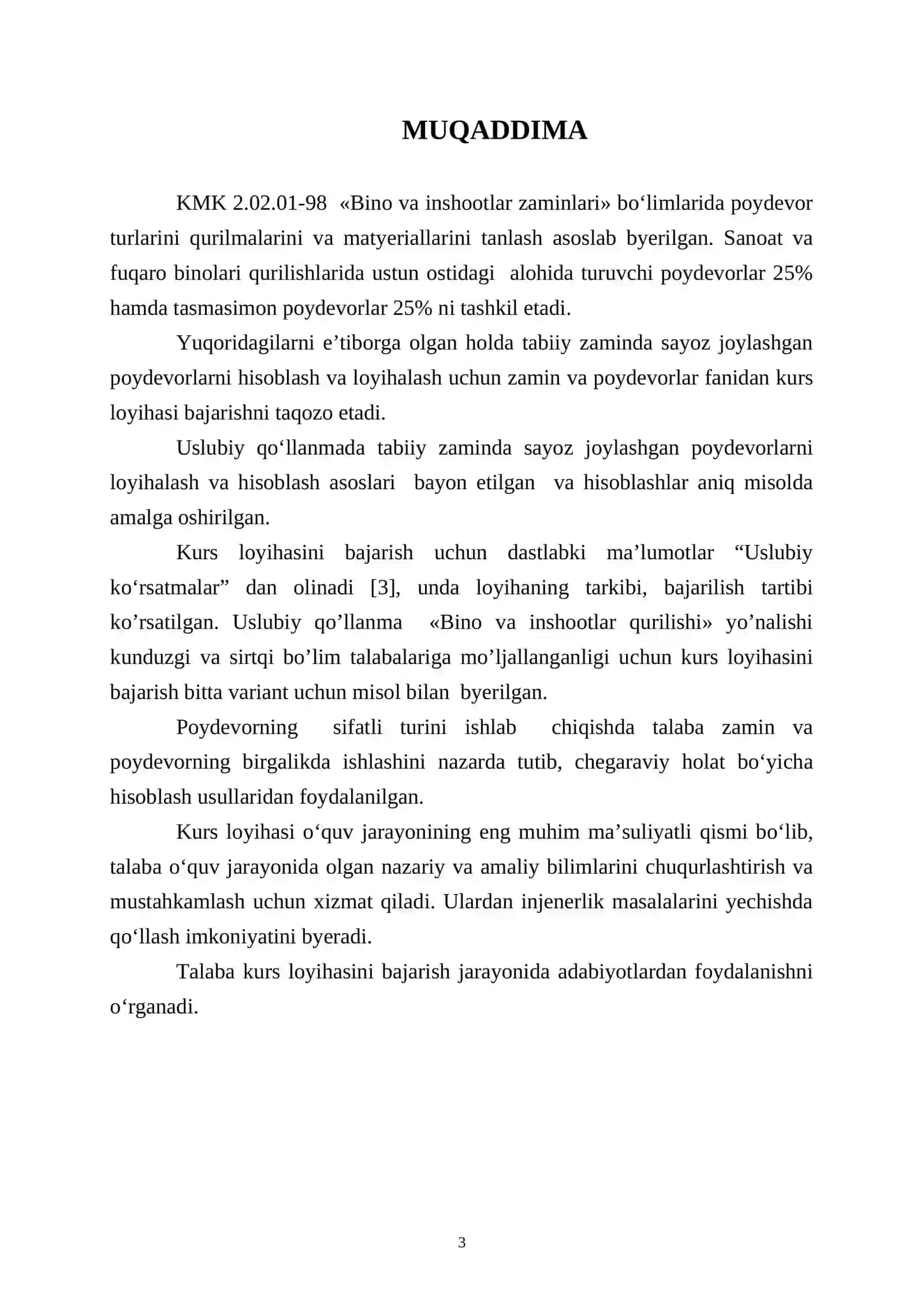 Gruntlar mexanikasi, zamin va poydevorlar fanidan kurs loyihasi 3