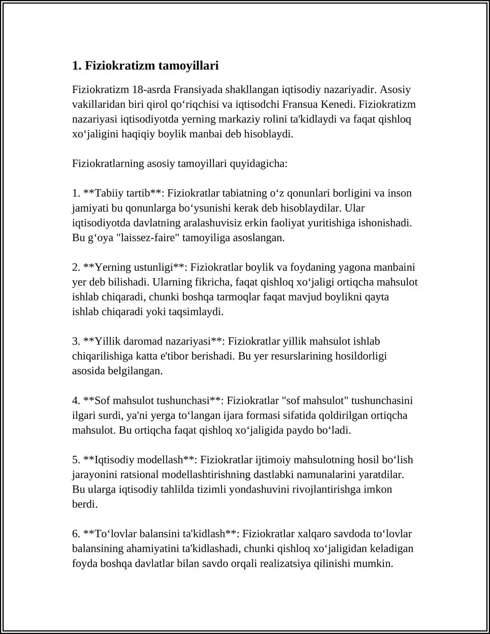 FIZIOKRATLAR MAKTABI. F.KENENING IQTISODIY JADVALI 3