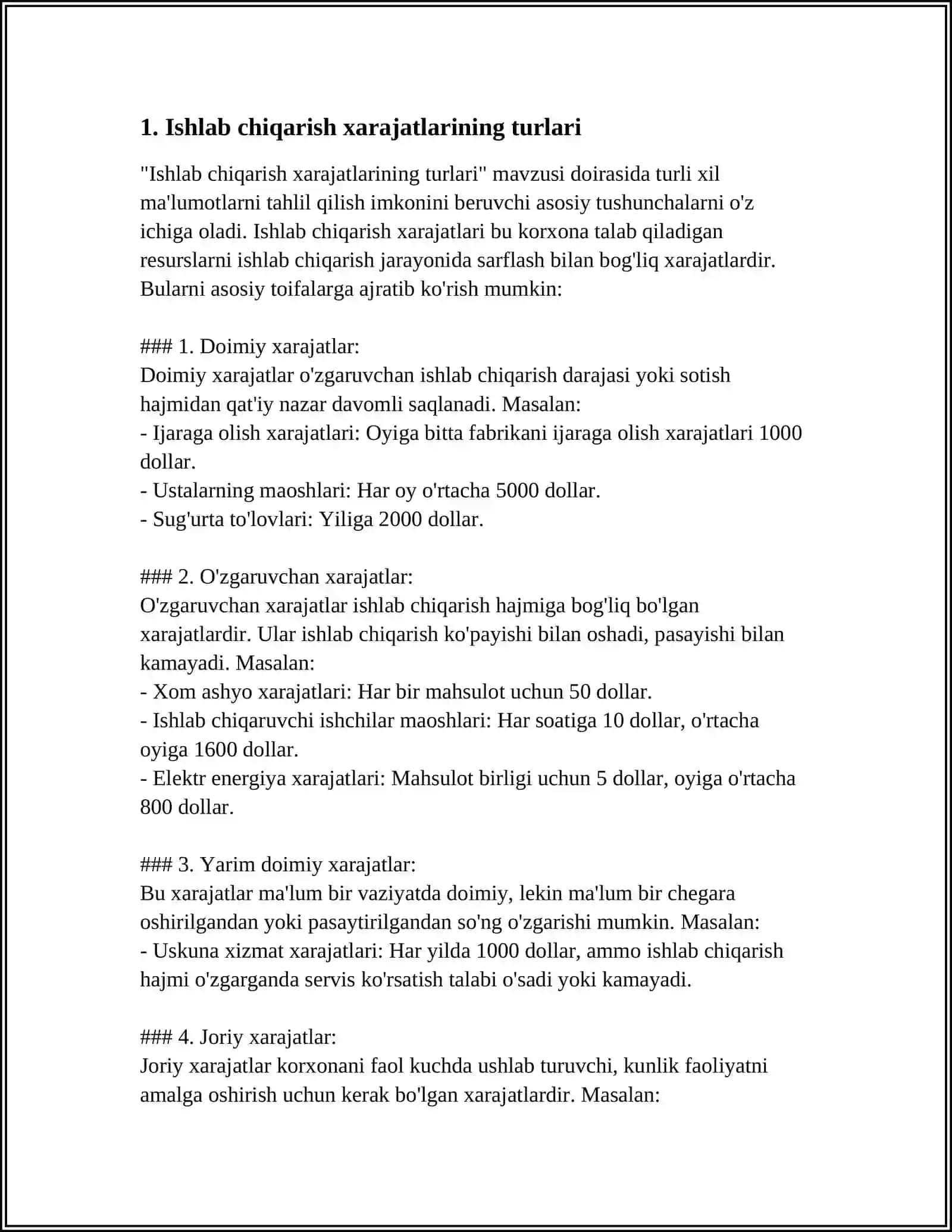 ISHLAB CHIQARISH XARAJATLARI TUSHUNCHASI VA FOYDASI 3