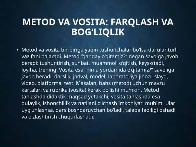 Ta’lim metodlari va vositalarini tahlil qilish 3