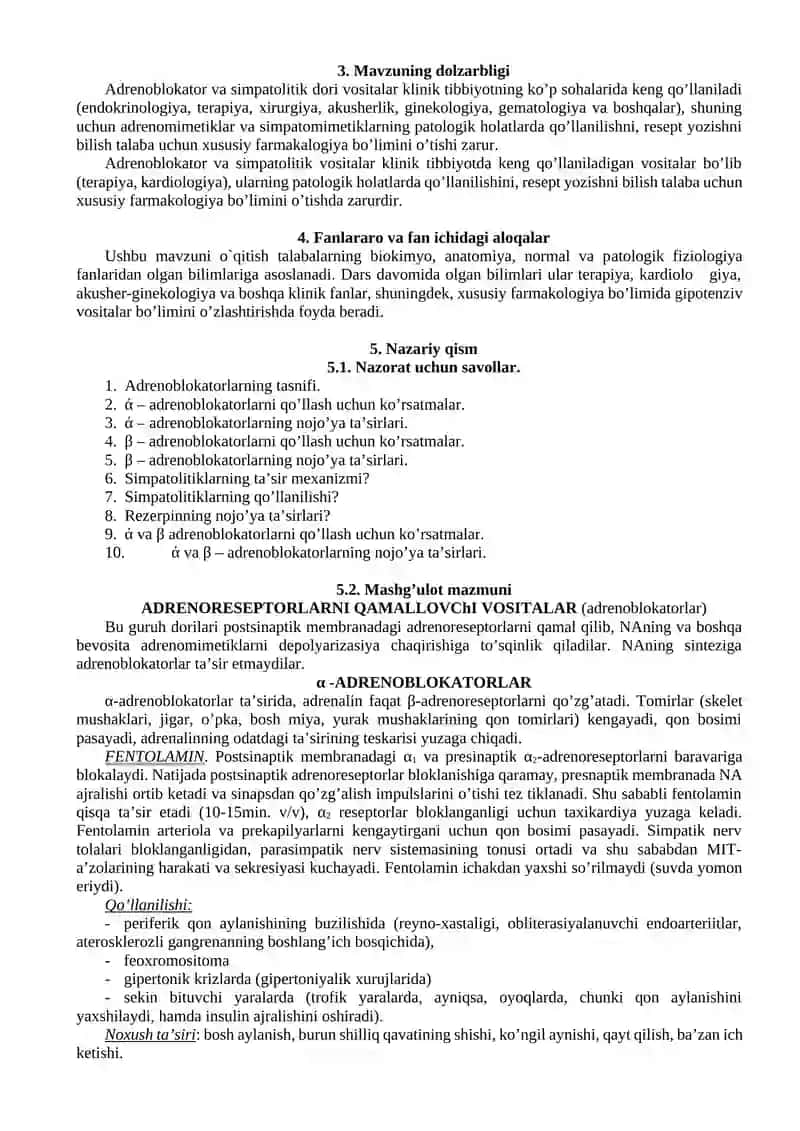 Adrenoreseptorlarni falajlovchi vositalar 3