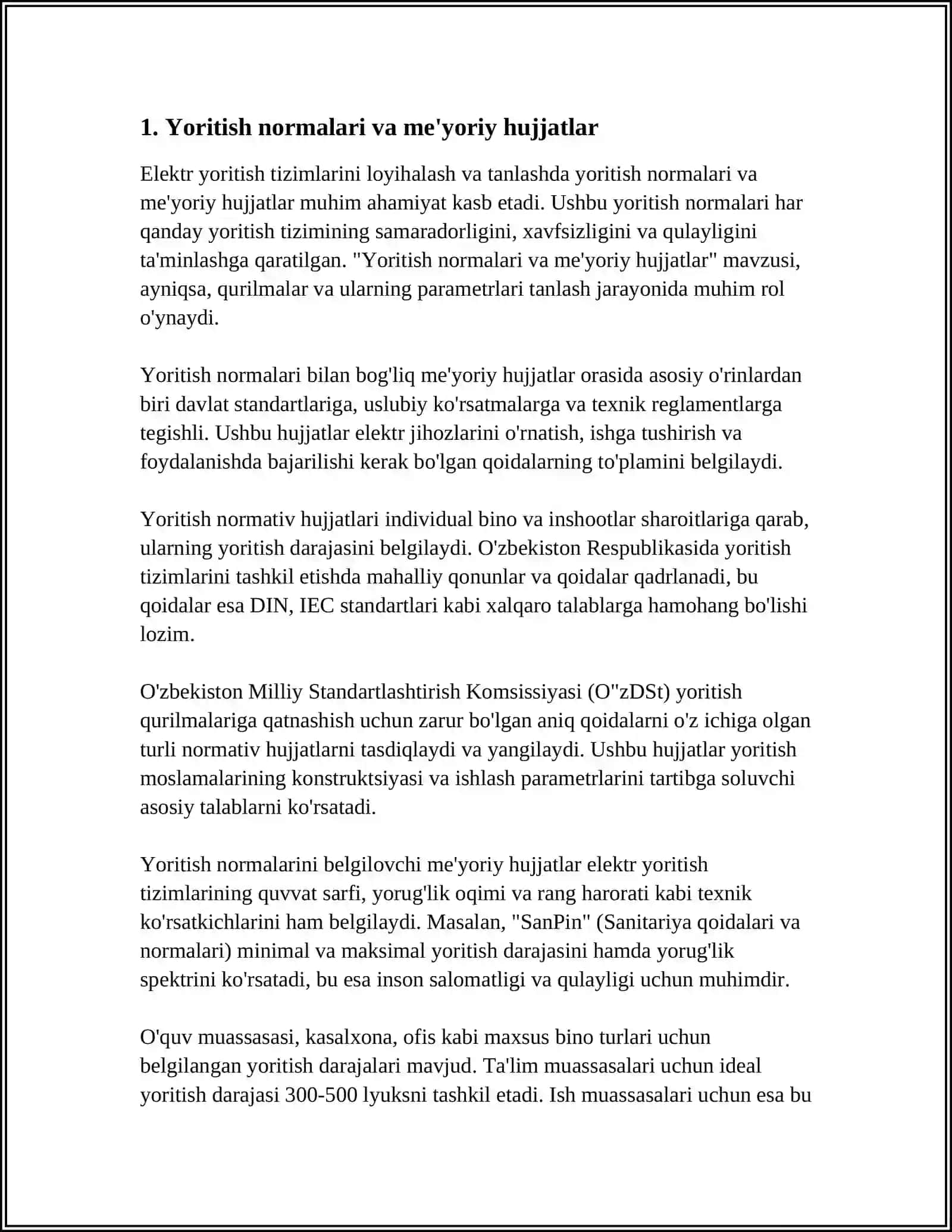 ELEKTR YORITISH QURILMALARINI TANLASH VA YORITISH NORMALARI 3