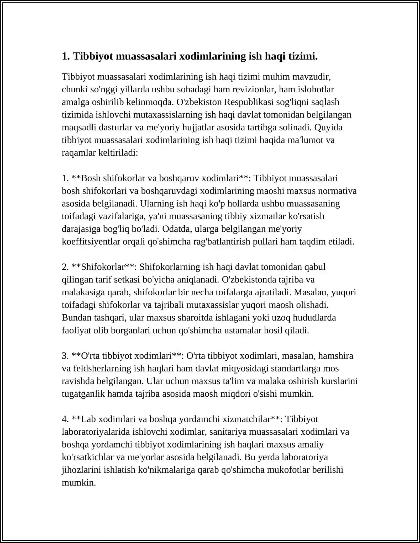 TIBBIYOT MUASSASALARI XODIMLARINING ISH HAQI TIZIMI VA KO'SHIMCHALAR 3