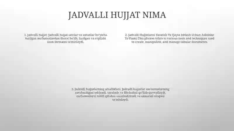 Jadvalli Hujjatlarni Yaratish Va Qayta Ishlash Uchun Asboblar ToʻPlami 3