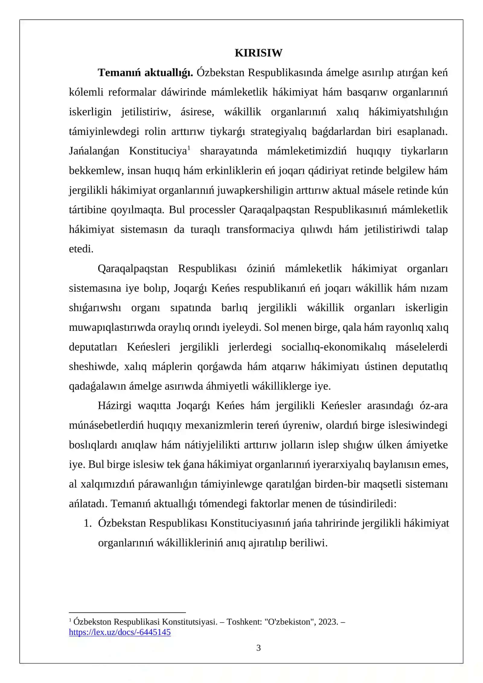 Qaraqalpaqstan respublikasi joqarǵi keńesi hám xaliq deputatlari jergilikli keńesleriniń óz-ara birge islesiwi 3