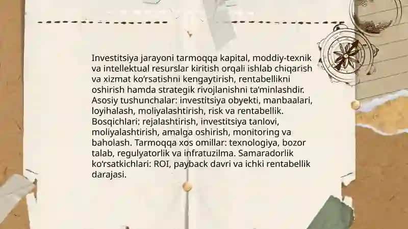 Tarmoqlarda investitsiya jarayoni 3
