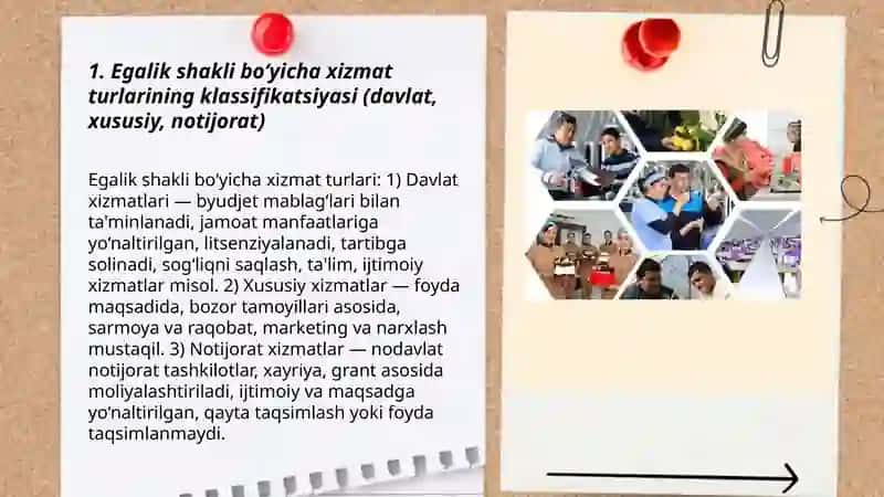 Xizmat korsatish sohasida faoliyat turlarining klasifikatsiyasi 3
