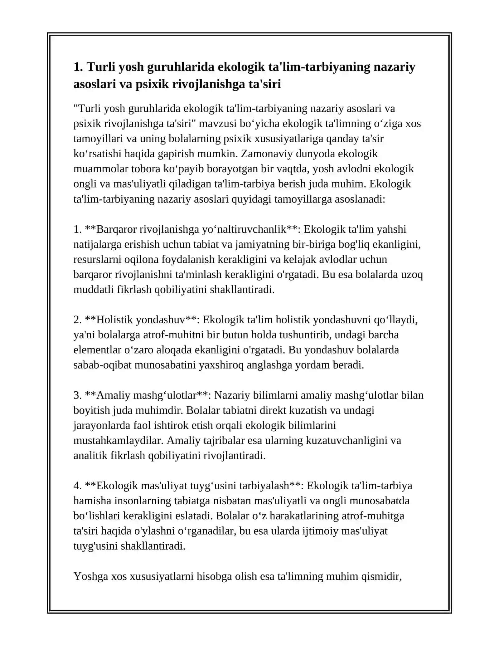 Turli yosh guruhlarida ekologik ta'lim-tarbiyaning nazariy asoslari va psixik rivojlanishga ta'siri 3
