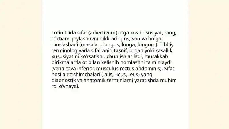 Lotin tili va tibbiy terminologiyada sifat turlanishi 3