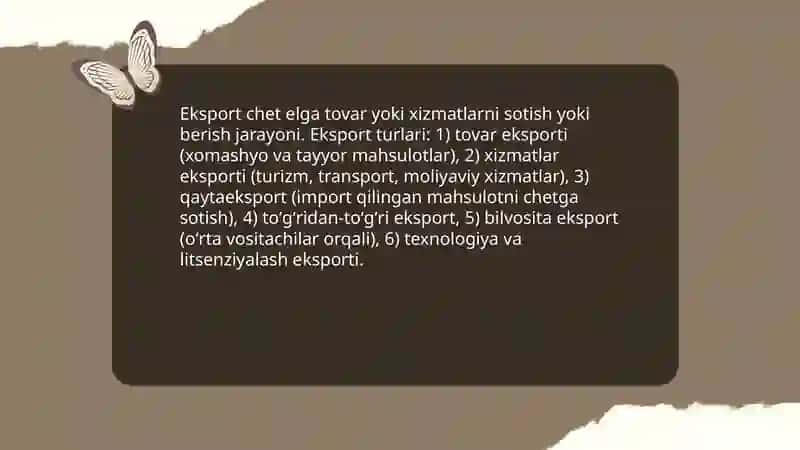 Eksport va import. Iqtisodiyotga oid atamalar 3