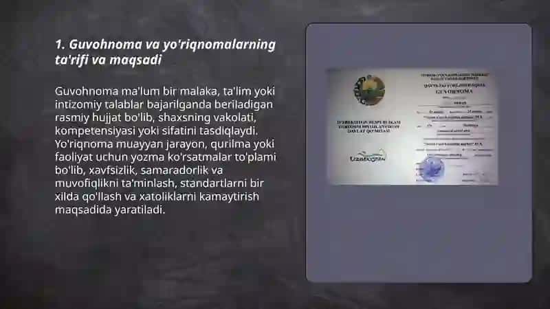 Guvohnoma va Yo'riqnoma 3